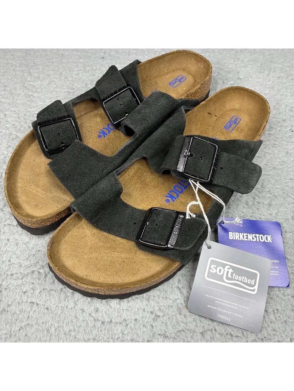 Birkenstock Arizona Soft Footbed Sandals Black Suede 40 Womens 9 Mens 7 Unisex